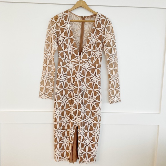 For Love and Lemons Metz Midi Dress Cream Tan Small - Picture 9 of 16